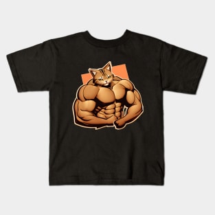 Cat Miaw Muscular Cute Gym Kids T-Shirt